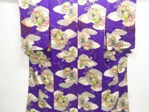 アンティーク　紋錦紗雲取りに花薬玉模様着物